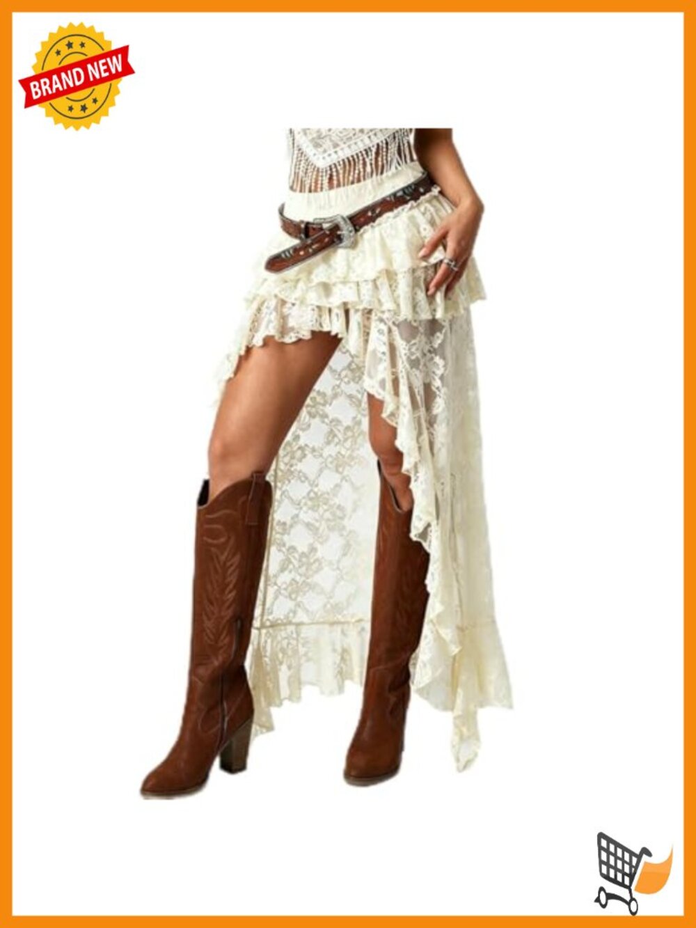 Women Lace Maxi Skirt High Low Ruffled Asymmetrical Y2K Fairy Boho